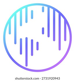 Un círculo azul-púrpura degradado con líneas de goteo de Vertical en el interior, que simboliza la fusión, el flujo de líquido, la transmisión de datos, el efecto de lluvia, la falla y la distorsión artística, o el movimiento dinámico hacia abajo.