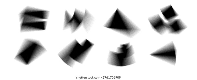 Gradient blur brutalist shape. Black abstract figure noise effect. Grunge triangle, square black gradation. Fluid paint brush, mesh blurry flow forms. Vector shape for modern gradient design