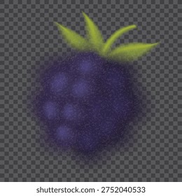 Gradient blurred blackberry template. Vector illustration of vibrant bramble with blurred, transparent edges and grainy textures isolated on checkered background. Symbol of summer berry.