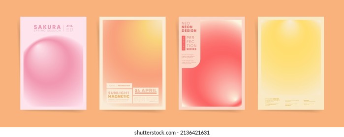 Gradient blurred poster cover template design set for placard, event banner or business brochure. Aesthetic circular gradient banner. Vector modern color kit.	