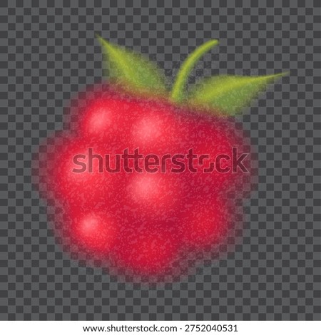 Gradient blurred raspberry template. Vector illustration of vibrant raspberry with blurred, transparent edges and grainy textures isolated on checkered background. Symbol of summer berry.
