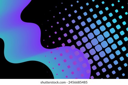 Gradient bold wavy line with square halftone on black background