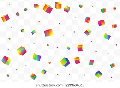 Gradient Box Vector Transparent Background. Multicolored Perspective Block Paper. Abstract Rhombus Pattern. Holographic Brick Graphic Image.