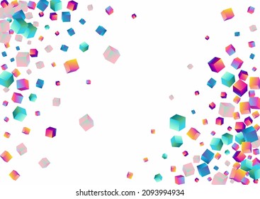 Gradient Box Vector White Background. Iridescent 3d Cube Template. Metal Element Paper. Rainbow Rhombus Shiny Image.