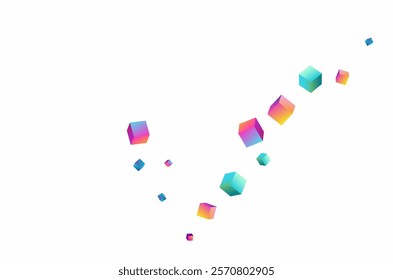 Gradient Box Vector White Background. Rainbow Structure Brick Cover. Perspective Rhombus Template. Multicolored Cube Style Image.