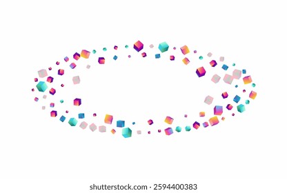 Gradient Box Vector White Background. Bright Geometric Brick Image. Perspective Cube Pattern. Rainbow Confetti Metal Wallpaper.