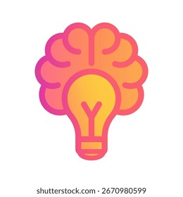 Gradient brain with light bulb icon symbolizing creative thinking, innovation, and intelligence.