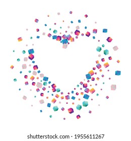 Gradient Brick Vector White Background. Bright Style Confetti Presentation. Abstract Polygon Template. Multicolored Box Metal Cover.