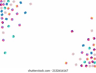 Gradient Brick Vector White Background. Multicolored Graphic Box Image. Geometric Block Cover. Rainbow Confetti Perspective Brochure.