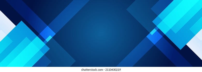 Gradient Bright Blue Abstract Memphis Geometric Wide Banner Design Background