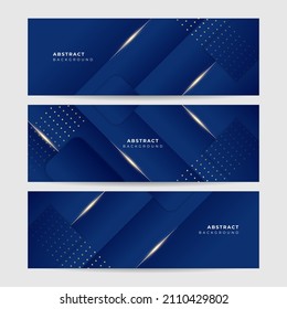 Gradient Bright Gold Dark Blue Abstract Memphis Geometric Wide Banner Design Background