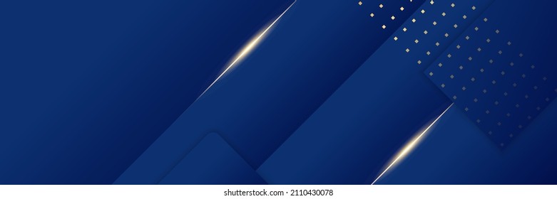 Gradient Bright Gold Dark Blue Abstract Memphis Geometric Wide Banner Design Background