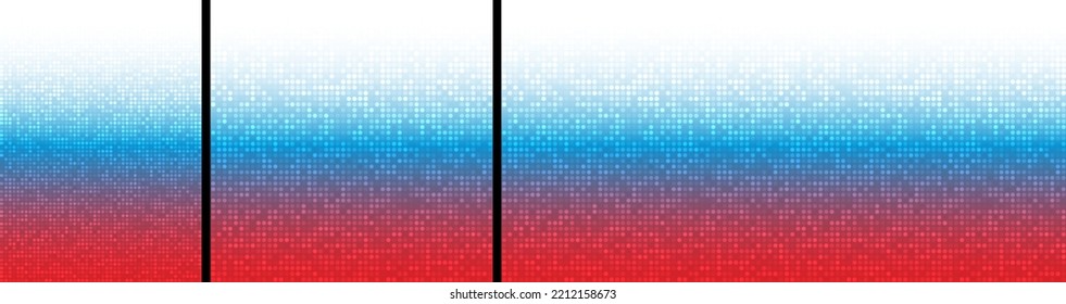 Gradiente patrones digitales de píxeles brillantes en azul rojo. Colores de la bandera rusa. Ilustración del conjunto de vectores. 