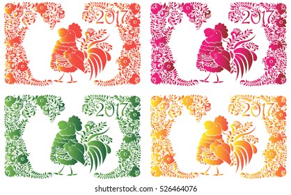 gradient bright rooster symbol of the new year posters