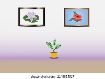 Gradient brown and purple background illustration floral exhibition room arrangement concept vector design eps-10