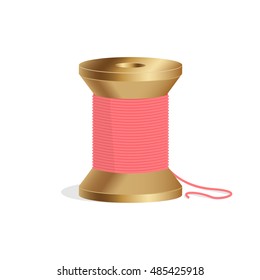 color marrón degradado con bobina de efecto madera con hilo de coser rosa aislado en fondo blanco