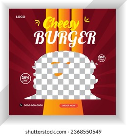 Gradient burger fast food restaurant promotion for social media template design