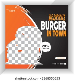 Gradient burger fast food restaurant promotion for social media template design