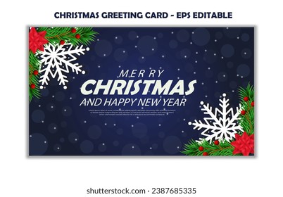 Gradient business christmas cards template, greeting card Christmas template, Christmas and new year card editable illustration with flower and leaves
