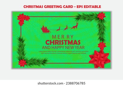 Gradient business christmas cards template, greeting card Christmas template, Christmas and new year card editable illustration with flower and leaves