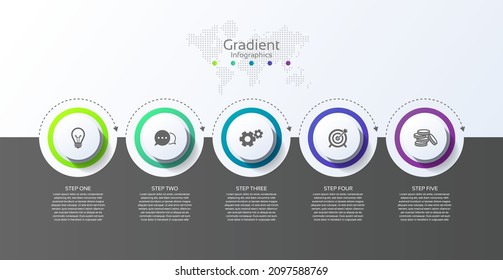 Gradiente de la plantilla de infografía de negocio de color con 5 pasos 