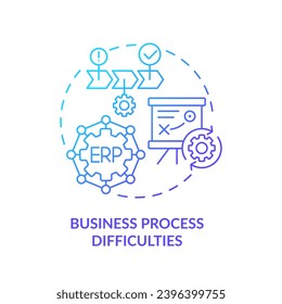 Concepto de icono de dificultades de procesos empresariales de degradado, vector aislado, ilustración de línea delgada de planificación de recursos empresariales.
