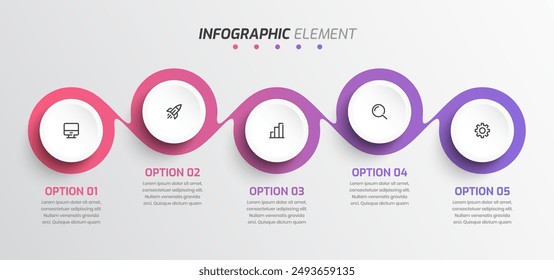 Gradient Business Timeline Infographic Presentation with Circle Label 5 Option and Icon