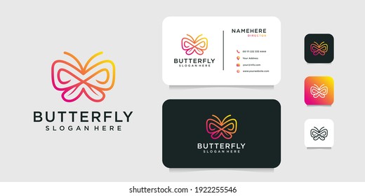 Gradient butterfly animal logo design with business card template. Logo can be used for icon, brand, identity, decoration, feminine, and business company