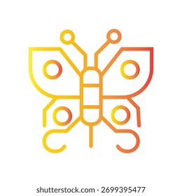 Um ícone de gradiente borboleta com um design de placa de circuito, representando tecnologia, inovação e transformação digital.