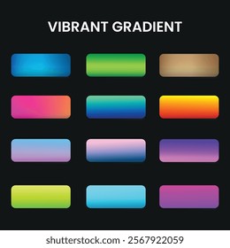 Gradient button set. Colorful rounded rectangles. Multicolor UI elements. Vibrant gradient shapes.