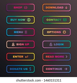 Gradient button set, website colorful banner for business. Website navigation design for colorful banner. Vector web button illustration