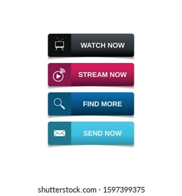 Gradient buttons flat design. Web and ui application color button icon for modern website. Buttons set with different actions. Vector icons isolated on white background