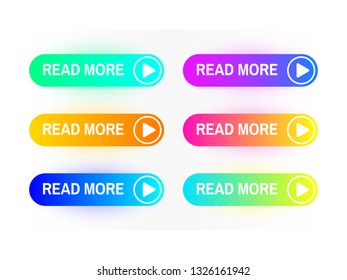 Gradient buttons set isolated on white background. Read More button concept. Web site interface. Colorful button collection. Color icons for web with shadows. Vector illustration.