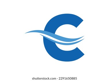 Gradient C letter logo design with swoosh, Vector illustration