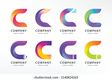 gradient c letter logo template set, abstract c letter company logo design vector