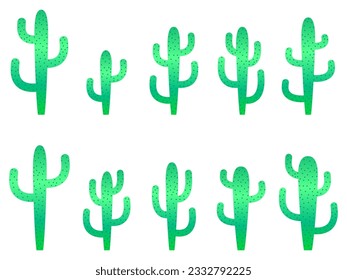 Gradient cactus icons set on white background. Desert cactus Carnegiea. Cactuses with dots in a modern style. Large mexican empty cacti. Design for banners and posters. Vector illustration