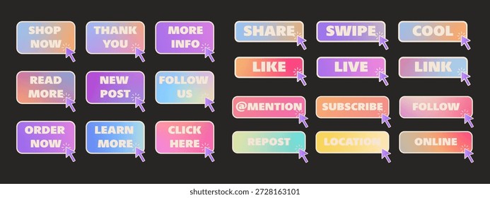 Botones de llamada a la acción degradados. Elementos de Vector modernos para el diseño de Sitio web
