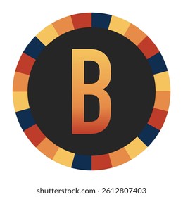 Gradient CAPITAL Letter B in Warm Orange, Red, and Yellow with Circular Frame in Blue, Red, and Yellow Tones