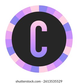 Gradient CAPITAL Letter C in Purple and Pink with Pastel Pink and Blue Circular Frame on Light Background