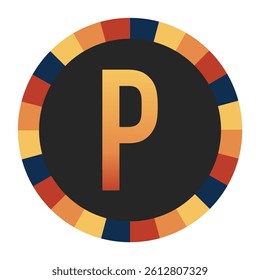 Gradient CAPITAL Letter P in Warm Orange, Red, and Yellow with Circular Frame in Blue, Red, and Yellow Tones