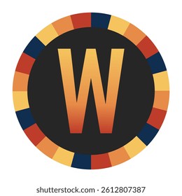 Gradient CAPITAL Letter W in Warm Orange, Red, and Yellow with Circular Frame in Blue, Red, and Yellow Tones