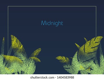 gradient card background with textured illustration of tropical leaves on the bottom