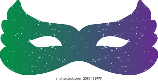 A gradient carnival mask with a vintage texture. A symbol of masquerade, celebration, mystery, and mysticism. Suitable for design, holidays, carnivals, and themed events.