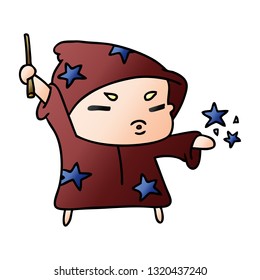 gradient cartoon illustration  cute kawaii wizard child