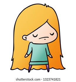 gradient cartoon illustration of a cute kawaii girl