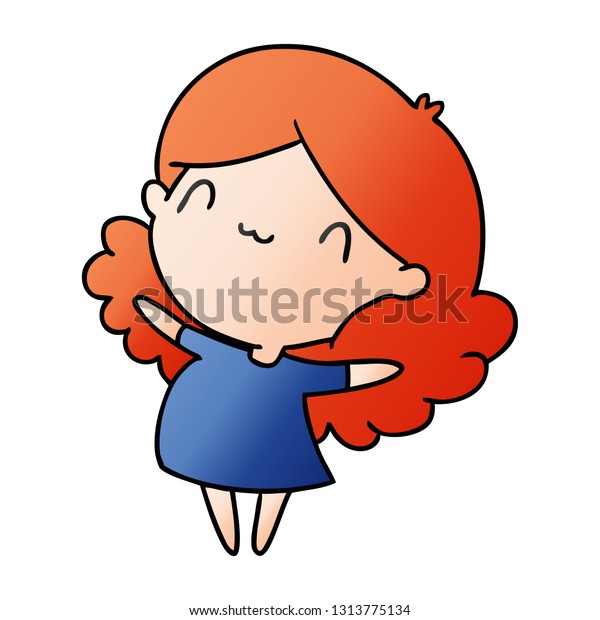 Gradient Cartoon Illustration Cute Kawaii Girl Stock Vector