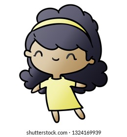gradient cartoon illustration kawaii girl with head band