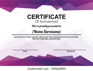 gradient certificate purple theme template for achivement