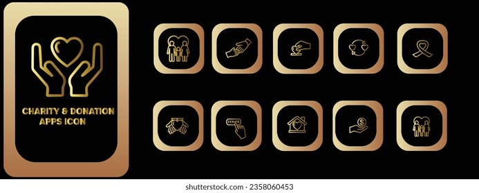 Gradient Charity and Donation Apps icon set. Help, volunteer, donated, assistance, sharing and solidarity symbol. Solid icons vector collection.