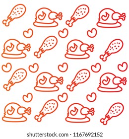 gradient chicken doodle illustration pattern with heart on white background